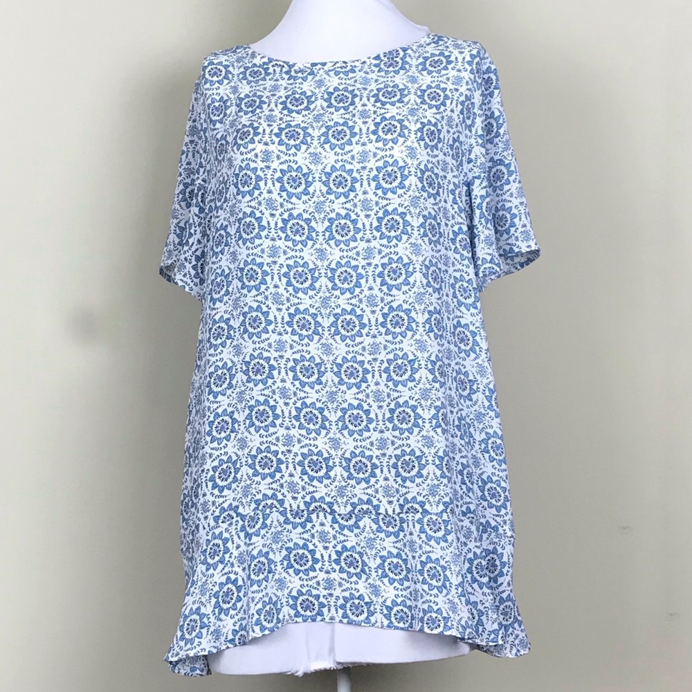 Loft Floral Cross Back Ruffle Blouse Top Size M